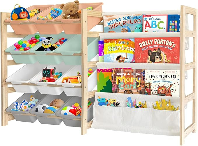 Toy Storage Organizer with Bookshelf - 12 Storage Bins 4-Tier Multipurpose Shelf to Organize Toys... | Amazon (US)