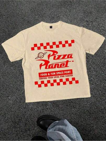 1pc Pizza Planet - Movie - Themed Men's T - Shirt, Casual Soft Short Sleeve Pure Cotton 220gsm T ... | SHEIN