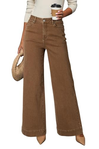 Dokotoo Women's Jeans for Women Wide Leg Stretch Denim Pants Brown Size 6 | Amazon (US)