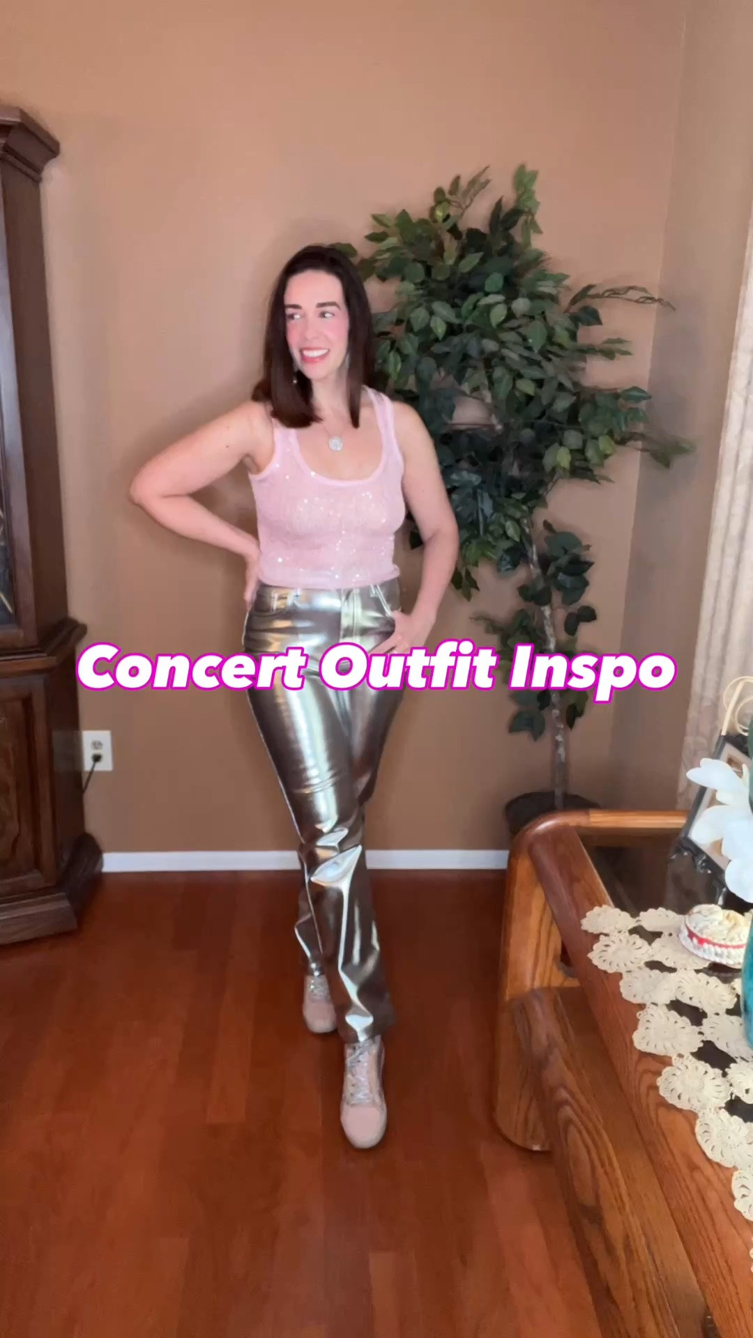Pink sequin tank (s). Silver jeans (27). Pink suede studded sneakers (8.5). #tank #sequintank #pinktank #silverjeans #jeans #metallicjeans #sneakers #studdedsneakers #pinksneakers #pinksuedesneakers  #concertoutfit #summeroutfits 
concert outfit ideas 
summer outfits @abercrombie @VICI

#LTKootd #LTKSeasonal