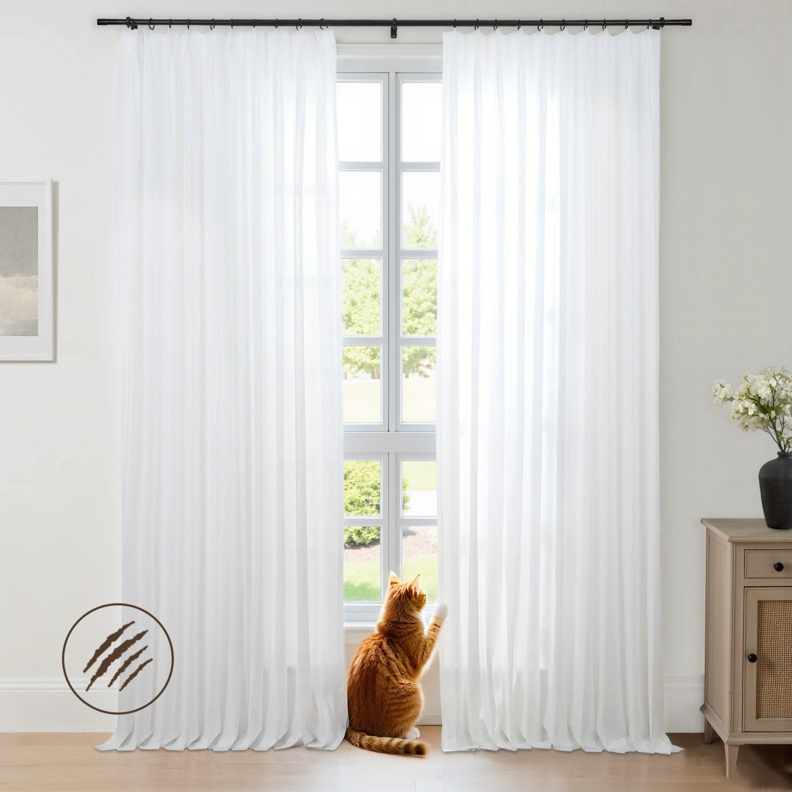 Bella Scratch Resistant Pet-Friendly Sheer Curtain Pleated | TWOPAGES