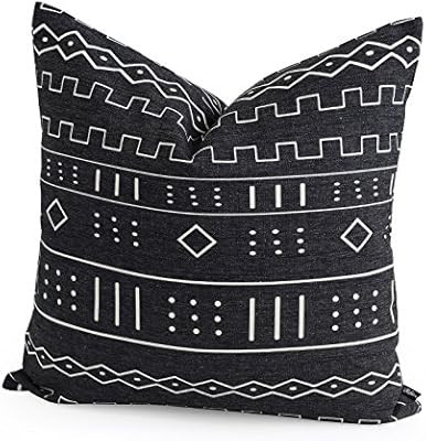 Hofdeco Premium Decorative Throw Pillow Case African MUD Cloth Print Bogolan Black Geo Stripe Pat... | Amazon (US)