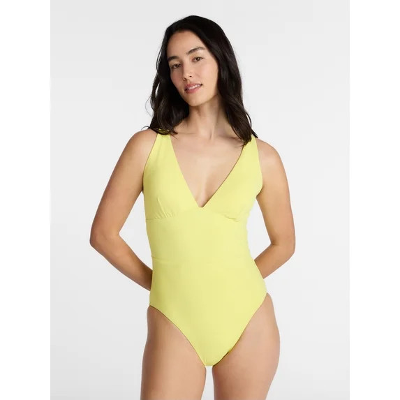 Time and Tru Women's and Women's Plus Ribbed Plunge One Piece Swimsuit, Sizes XS-3X | Walmart (US)