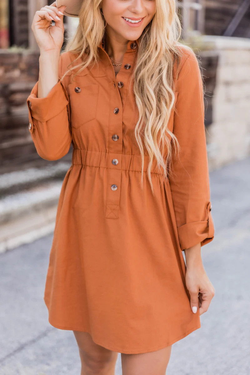 A Feeling Like This Rust Dress | The Pink Lily Boutique