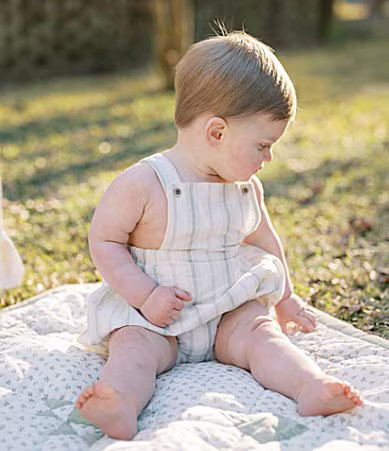 Edgehill Collection x Kristin Ellen Hockman Baby Boys Newborn-24 Months Hugo Green Stripe Linen Sunsuit Bubble - Newborn | Dillard's