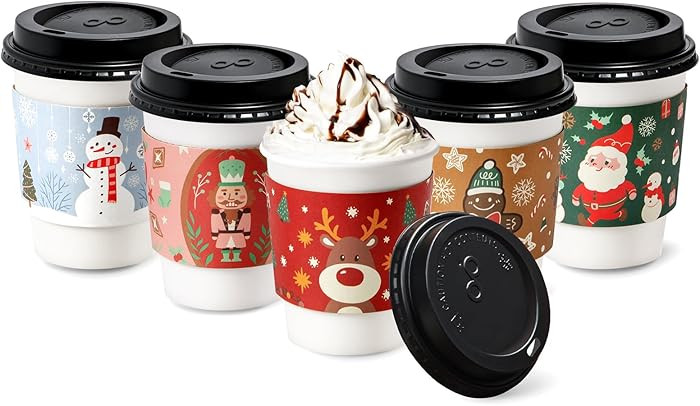 Fit Meal Prep 500 Pack 12 oz Christmas Disposable Coffee Cups with Lids, Sleeves, Leak-Proof To G... | Amazon (US)