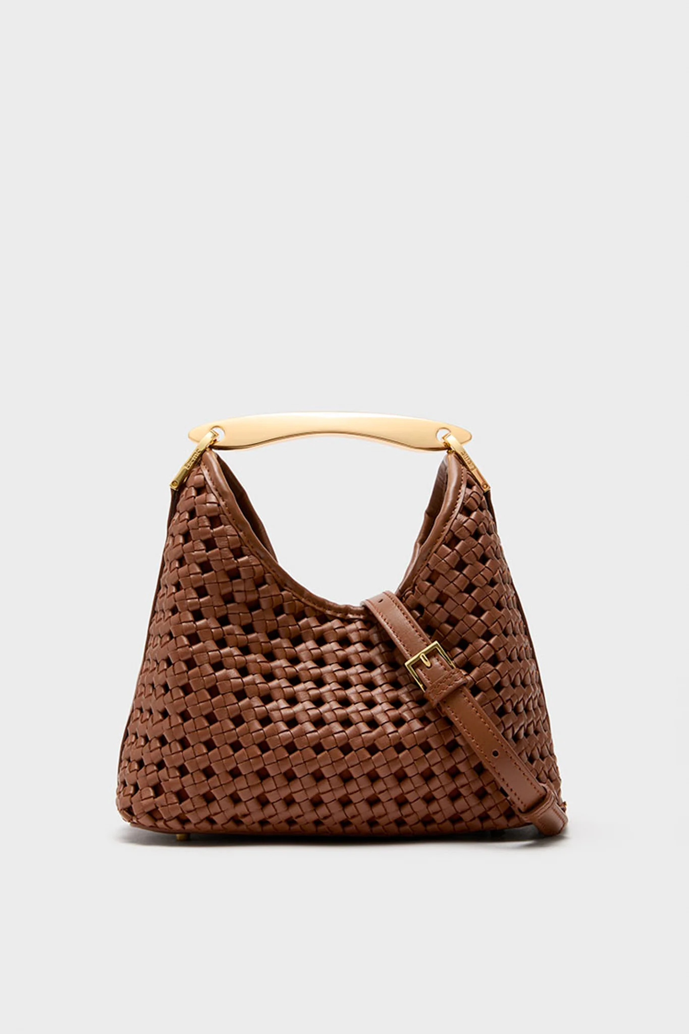 Cognac Woven Leather Small Boomerang Bag | Tuckernuck (US)