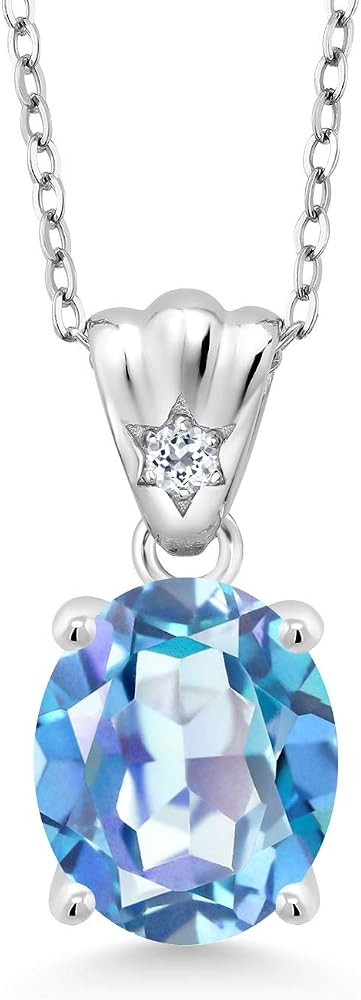 Gem Stone King 3.64 Ct Oval Millennium Blue Mystic Quartz White Topaz 925 Silver Pendant | Amazon (US)