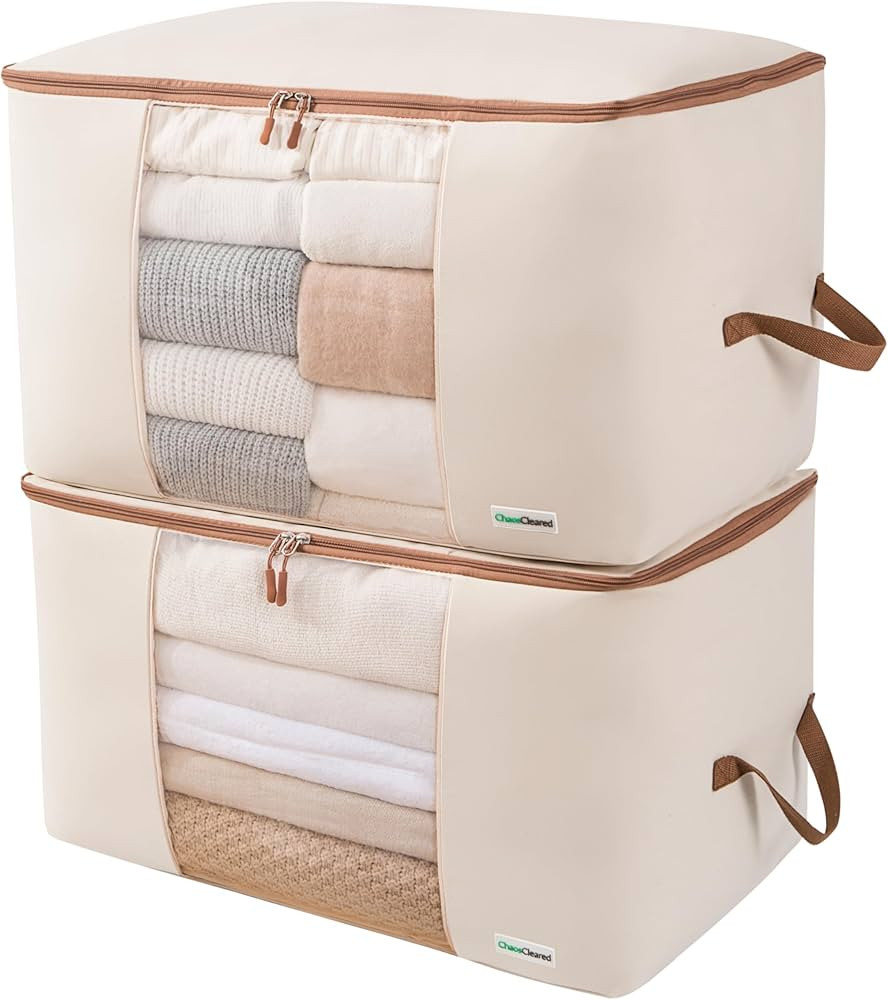 Canvas Storage Bags Designer Organizer for Comforters 2 Pack – Seasonal Storage for Pillows, Bl... | Amazon (US)