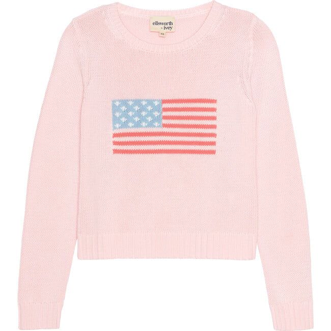 Women's American Flag Fashion Crewneck Sweater, Pink | Maisonette