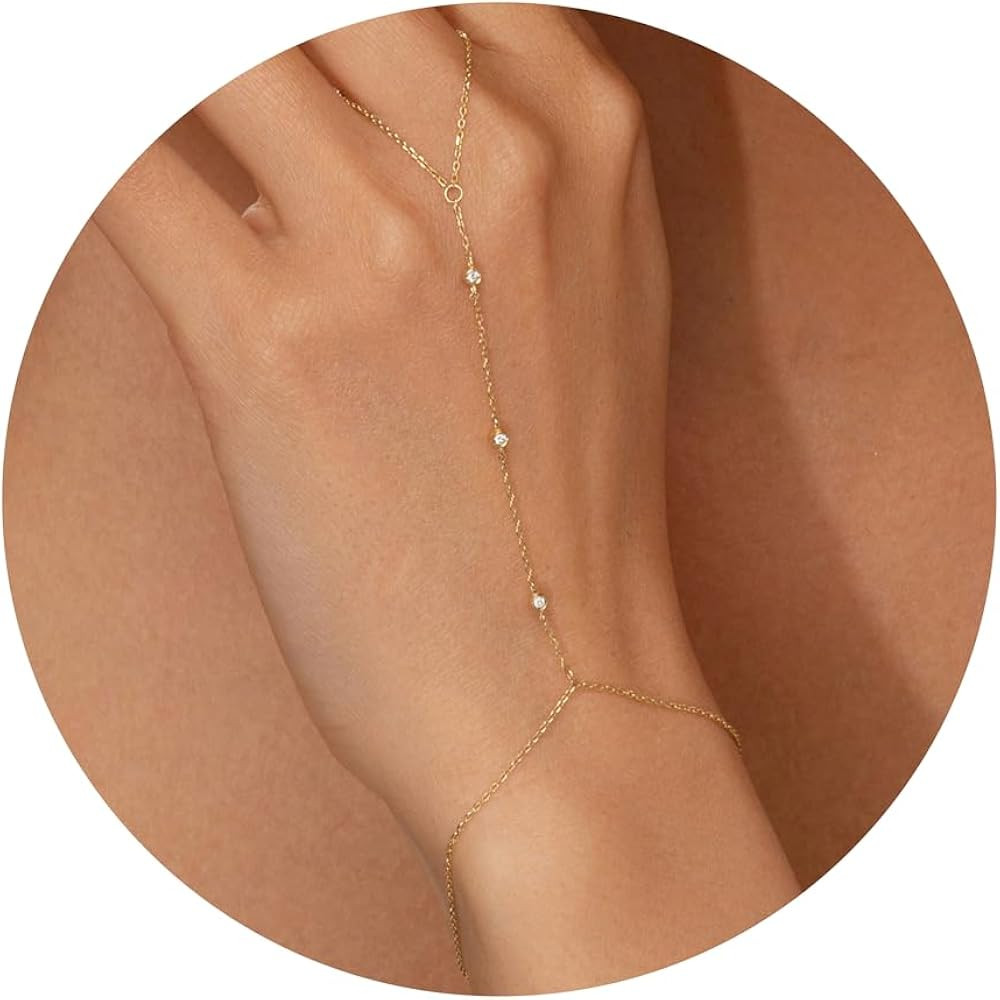 Gold Hand Chain Bracelet for Women Trendy, Dainty 14k Gold Ring Bracelet Hand Chain Finger Ring S... | Amazon (US)