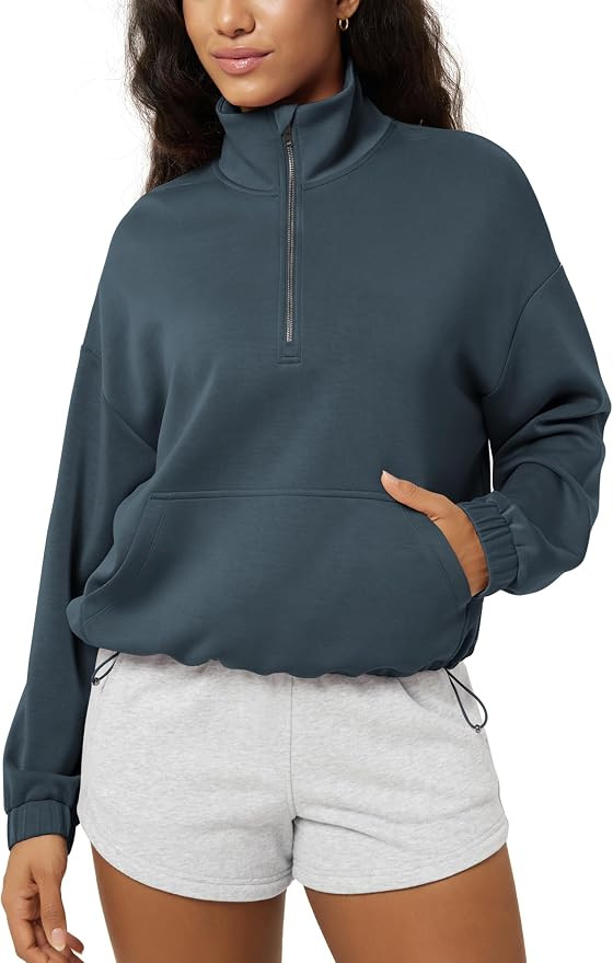ODODOS Women's Modal Soft Cinchable Sweatshirts Half Zipper Funnel Neck Oversize Pullover with Po... | Amazon (US)