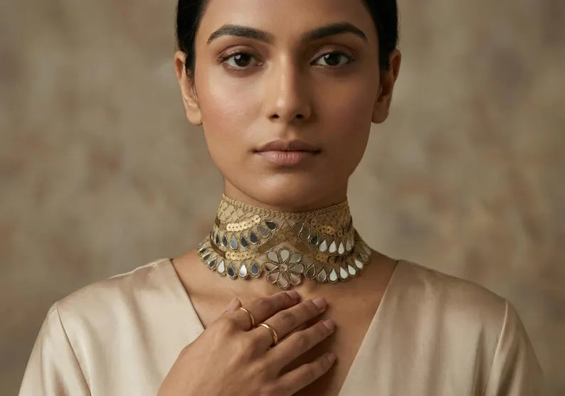 Glam Mirror Sequin Choker: Handmade Ethnic Boho Collar | Etsy (US)