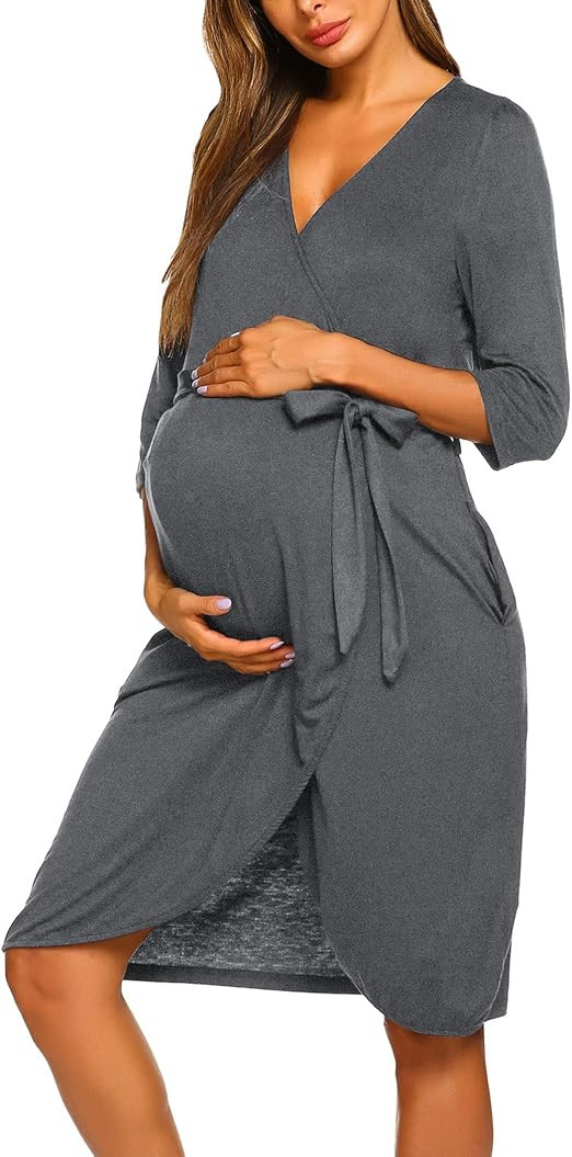 Ekouaer Maternity Robe Nursing Robes for Hospital Labor Delivery V Neck Pregnancy Bathrobe Womens... | Amazon (US)