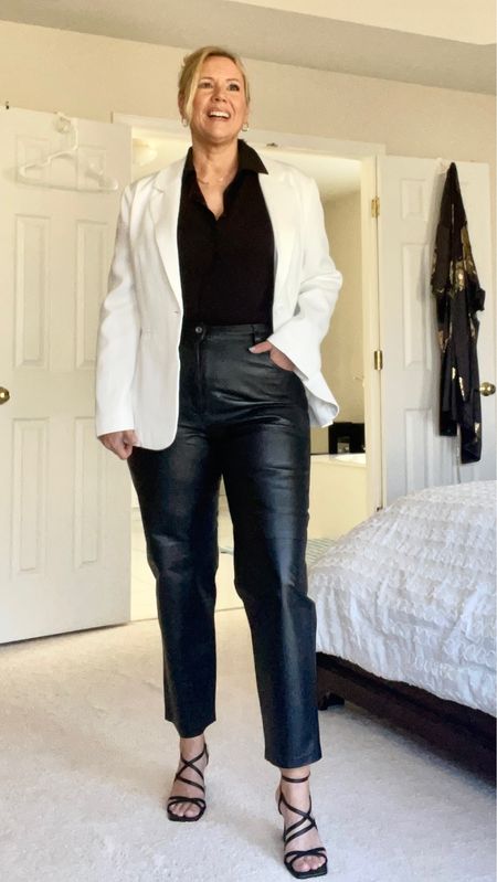 Leather pants with a white blazer! 

#LTKmidsize #LTKstyletip #LTKover40