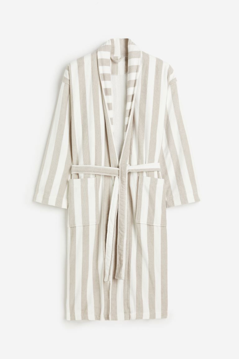 Striped Cotton Terry Bathrobe - Light taupe/striped - Home All | H&M US | H&M (US + CA)
