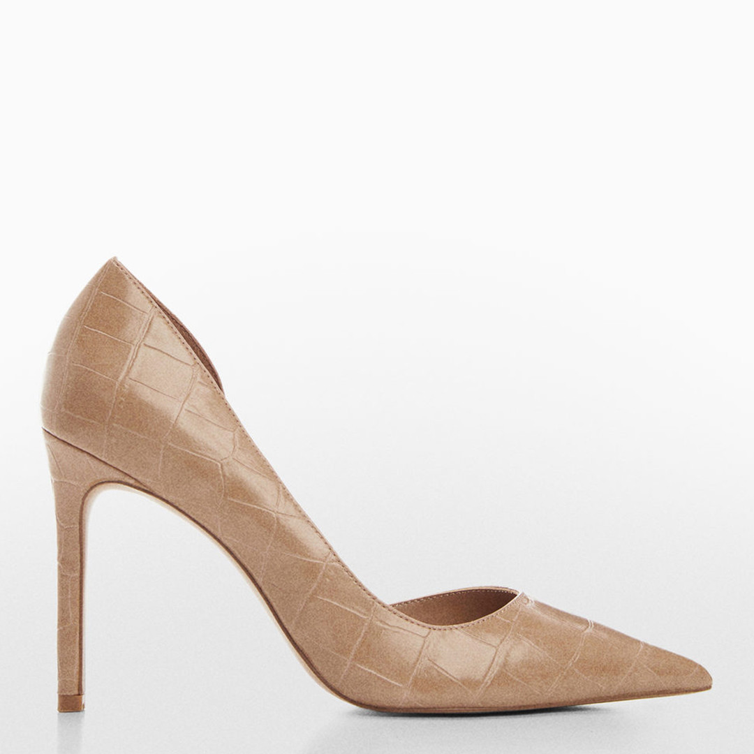 Nude Croc Audrey Pointed Toe Court Shoes | BrandAlley
