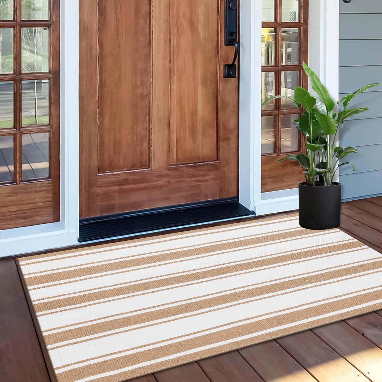 OJIA Front Door Mat 24"x51", Machine Washable Porch Rug Indoor Outdoor Rugs Outside Doormat Tan S... | Amazon (US)