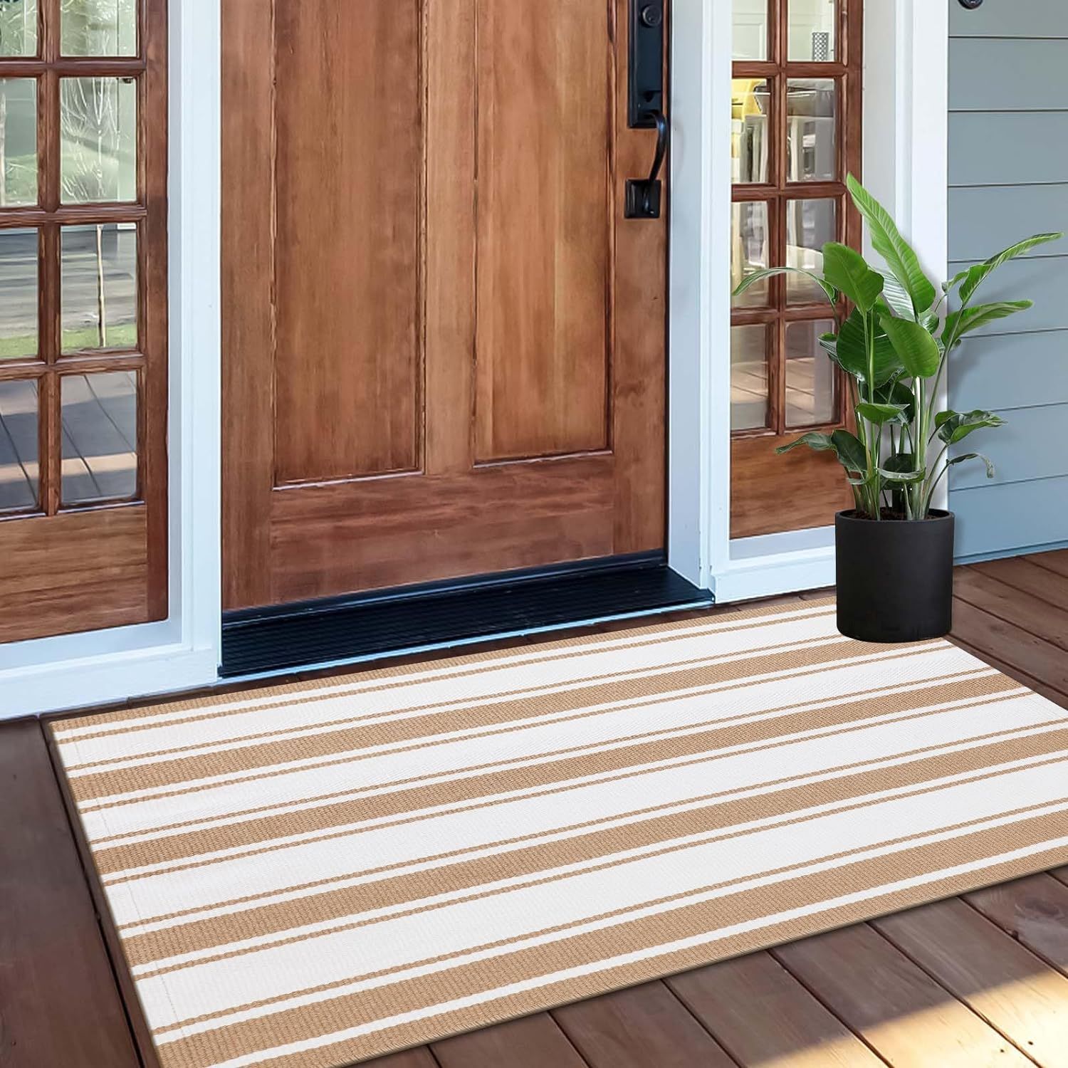 OJIA Front Door Mat 24"x51", Machine Washable Porch Rug Indoor Outdoor Rugs Outside Doormat Tan S... | Amazon (US)
