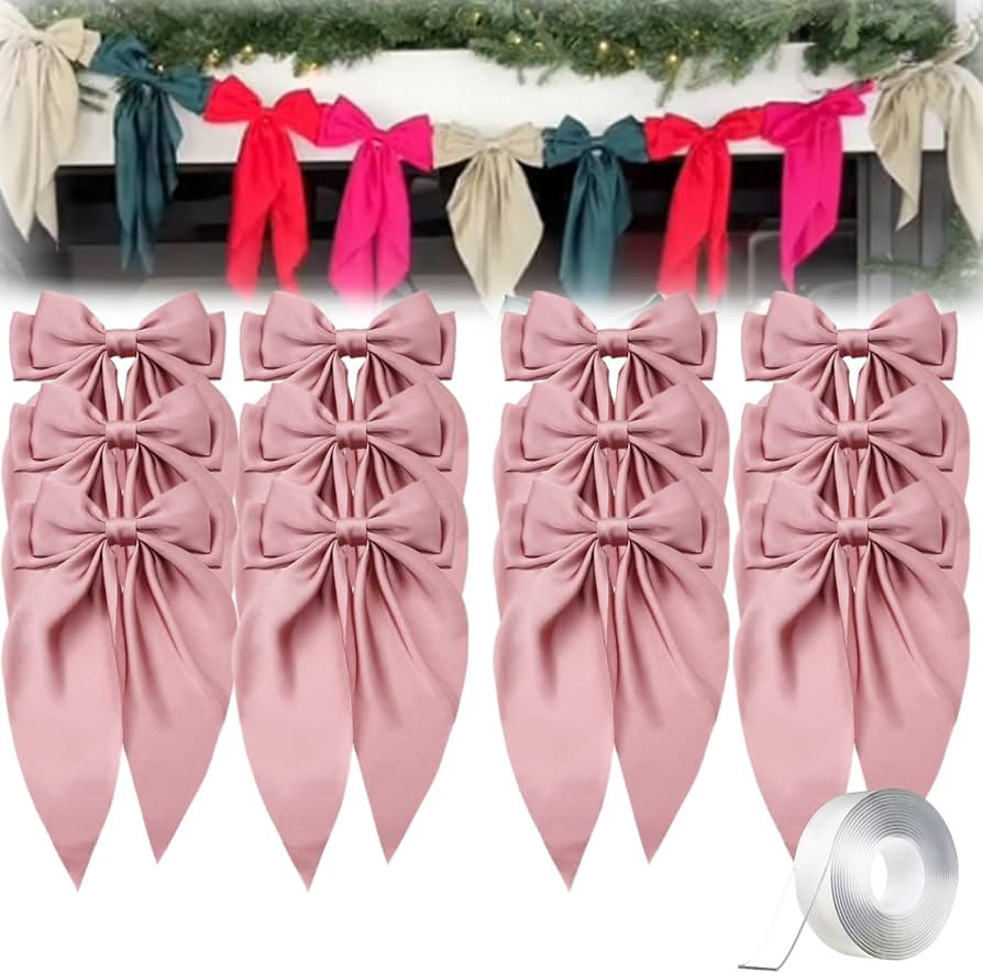 Satin Bow Garland, Bow Garland Christmas, Satin Ribbon Bows Christmas Wreath Bows Christmas Tree ... | Amazon (US)