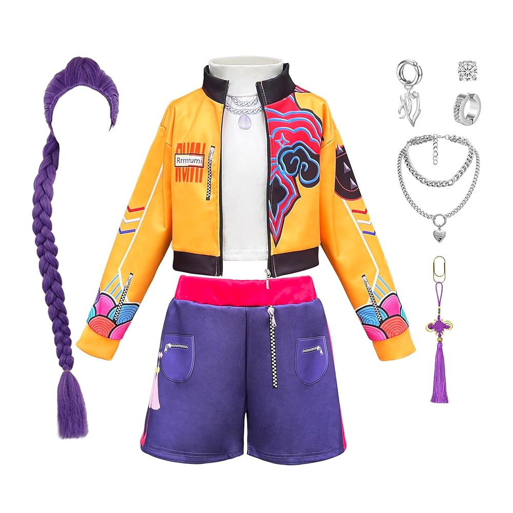 Demon Hunters Girls Cosplay Costume, 3-13 Years Kids Lining Jacket Shorts 3PCS Uniform Outfits wi... | Amazon (US)