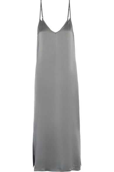 Equipment - Anika Silk-satin Midi Dress - Dark gray | NET-A-PORTER (US)