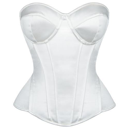 SHYMMUO White Satin Corset Top for Women, Strapless Bustier, Sweetheart Neckline, Boned Bodice, Bridal Lingerie, Party Clubwear XXL | Amazon (US)