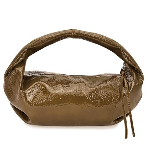 Cloud Pouch Bag Women Shoulder Handbag Soft Zip Handbag Pleated Glossy Leather Hobo Mini Small Purses Ruched Cloud Bags (Tan) | Amazon (US)