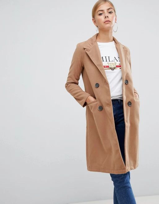 Boohoo double breasted coat in camel | ASOS US