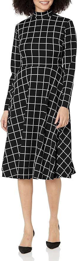 Floerns Women's High Neck Plaid Fit and Flare Midi Dress | Amazon (US)