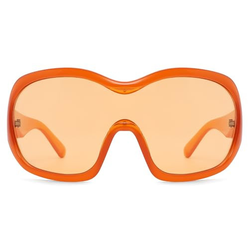 Oversized Trendy Wrap Around Sunglasses for Women Men - Cool Concert Orange shades 2000s Retro Round Big Shield Glasses | Amazon (US)