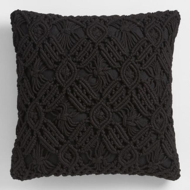 Black Macrame Indoor Outdoor Throw Pillow | World Market