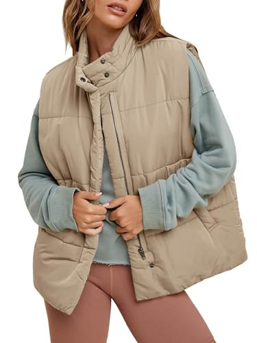 Tankaneo Womens Oversized Puffer Vest Stand Collar Zip Up Sleeveless Jackets Lightweight Fall Casual Coats Outerwear | Amazon (US)