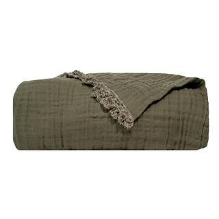 Truly Soft 2-Toned Organic Olive Green Cotton 1-Piece Throw Blanket TH3440GR-00 - The Home Depot | The Home Depot