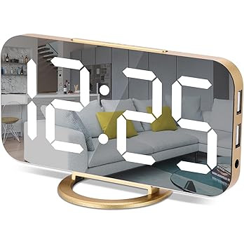 Digital Alarm Clock,7 in LED Mirrored Clocks Large Display,with 2 USB Charger Ports,Auto Dim,Nigh... | Amazon (US)