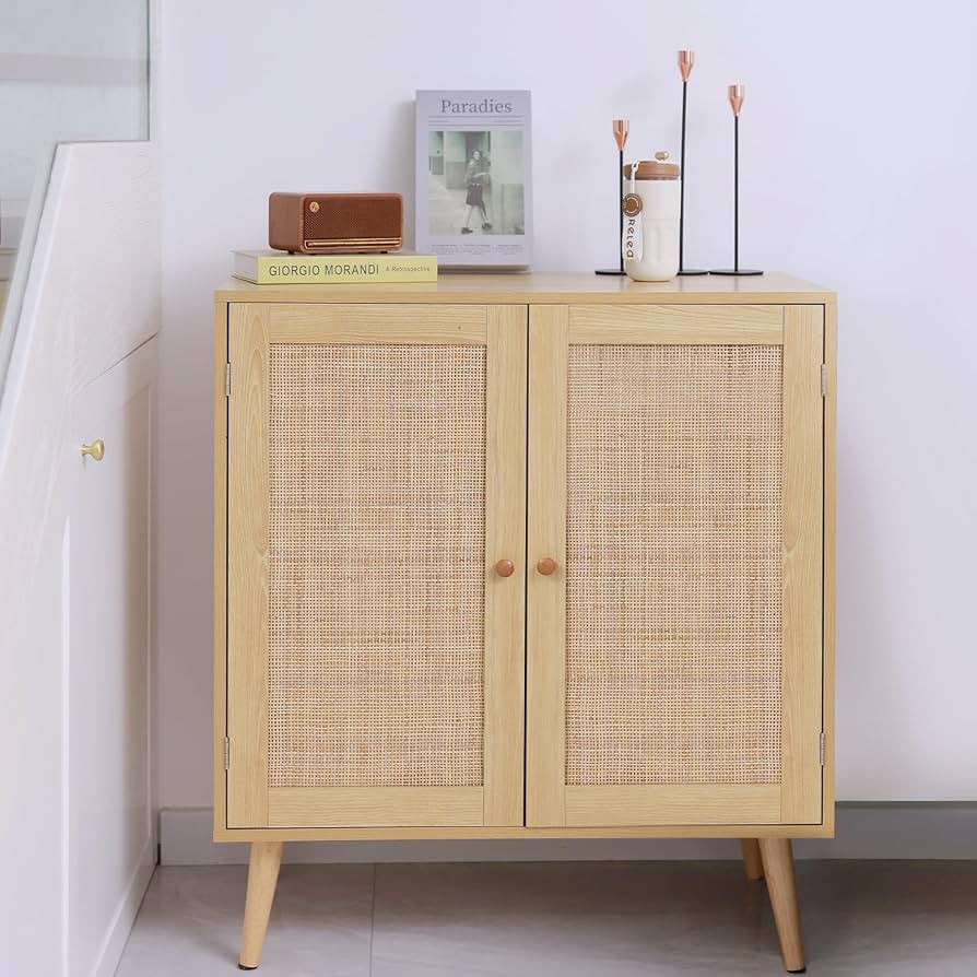 EOYUTLLY Sideboard Buffet Cabinet,Accent Kithchen Storage Cabinet with Rattan Doors,Wood Cupboard... | Amazon (US)