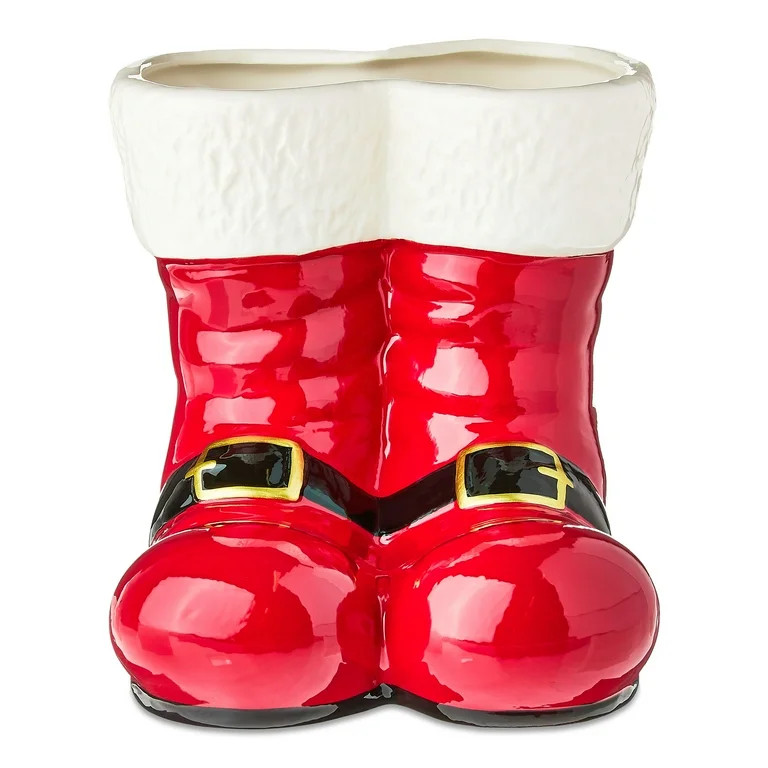 Ceramic Santa Boots Christmas Decoration, Red and White, 7", by Holiday Time | Walmart (US)