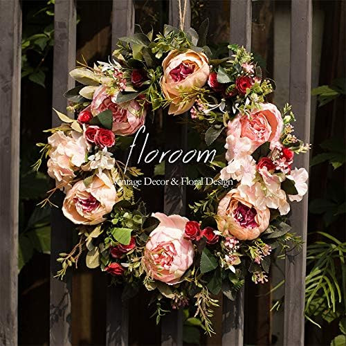 Floral Wreath, Door Wreath, Artificial Peony Wreath for Front Door 15''-16'', Front Door Decorati... | Amazon (US)