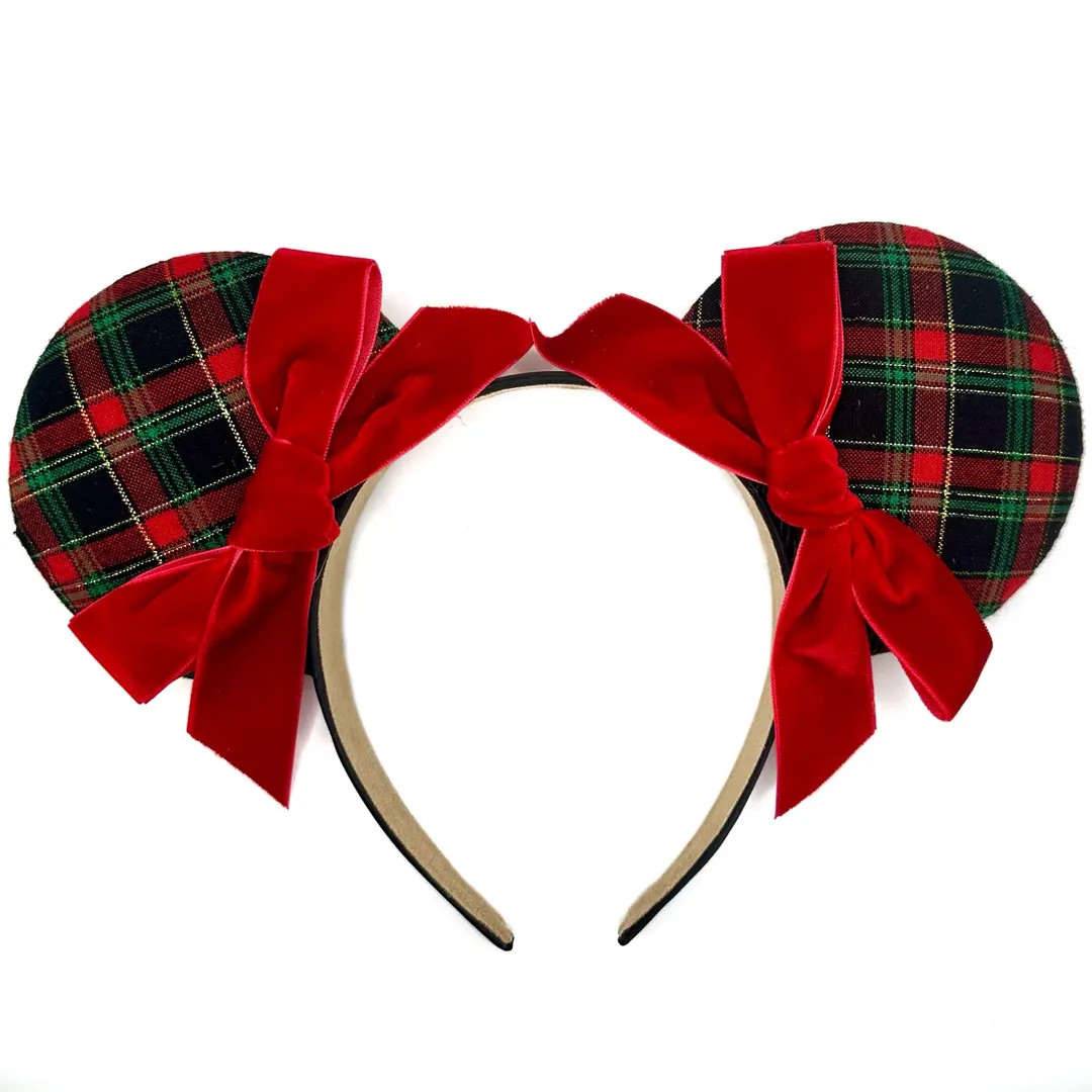 Holiday Plaid & Velvet Bows Mouse Headband - Etsy | Etsy (US)