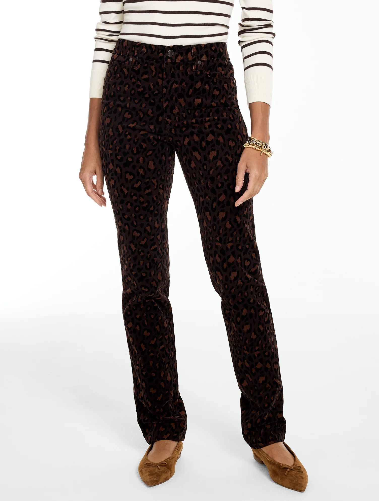 Petite - Stretch Corduroy Straight Leg Pants - Fabulous Leopard - Dark Chocolate - 10 Talbots | Talbots