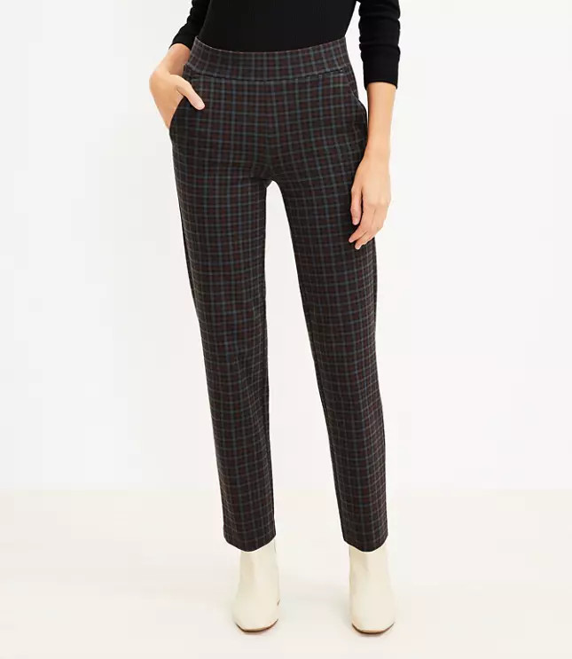 Pull On Straight Pants in Plaid Ponte | LOFT