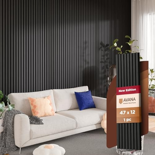 Avana Modern Acoustic Wood Wall Panels – 47.2 x 12.6 Inch Black Oak Acoustic Panels 1 PC – Wall Panels for Interior Wall Decor For Homes, Offices, Studios – Sturdy And Durable Wood Panels For Wall | Amazon (US)