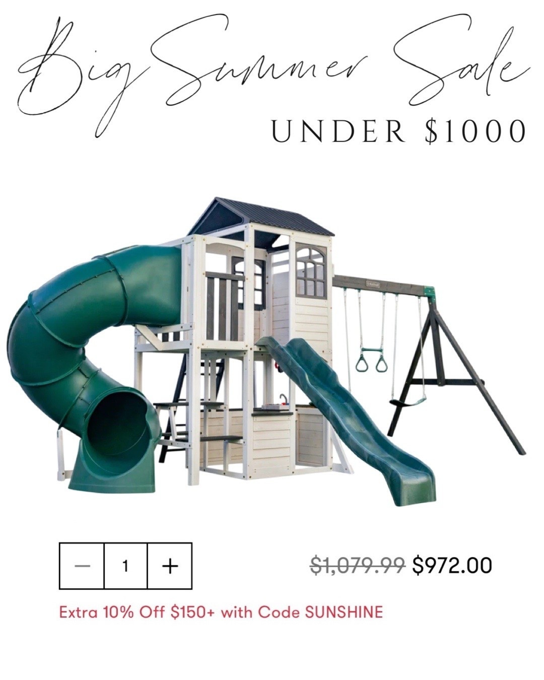 Swingset under $1000! On sale plus additional 10% off with code SUNSHINE

#LTKKids #LTKSaleAlert #LTKmomlife