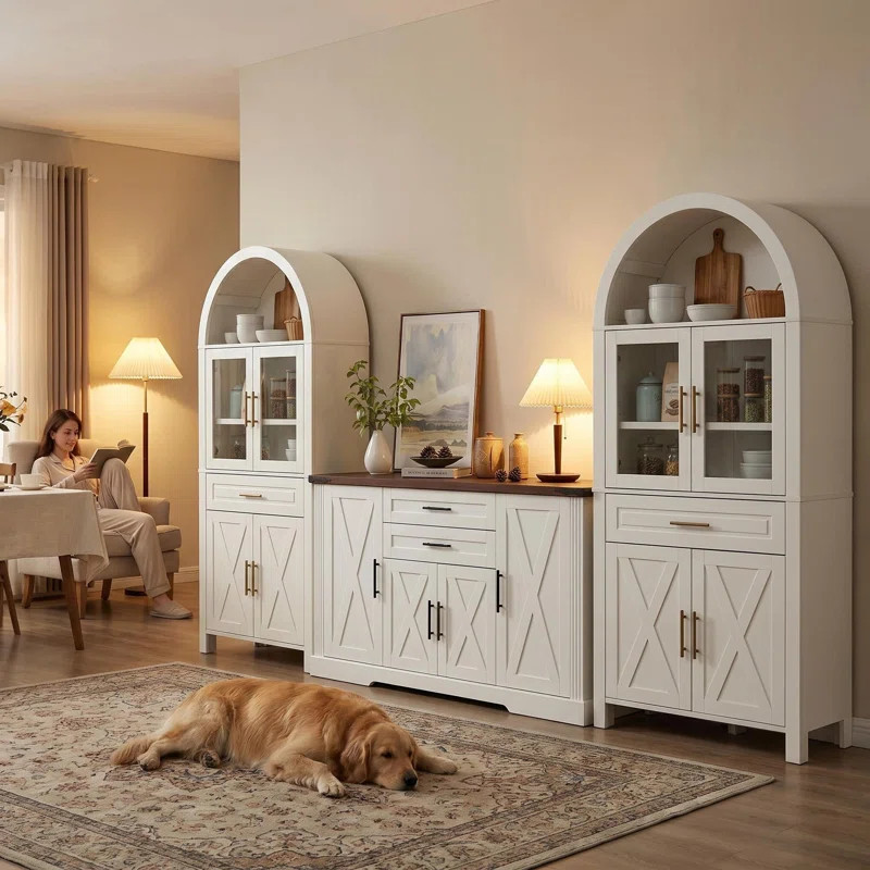 3-Piece Cabinet Set – 71" Tall Arched Kitchen Pantry Set Of 2 & 63" Coffee Bar Sideboard With A... | Wayfair North America