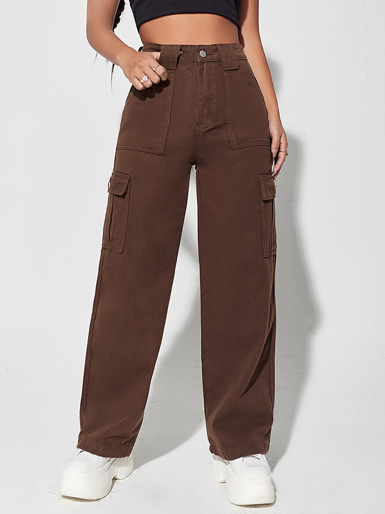 High Waist Flap Pocket Cargo Jeans | SHEIN