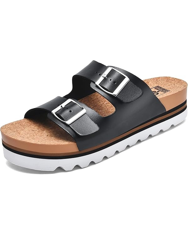 Flatform Platform Sandals Women Arch Support Beach Slides Orthotic Summer Causal Cork Footbed Adj... | Amazon (US)