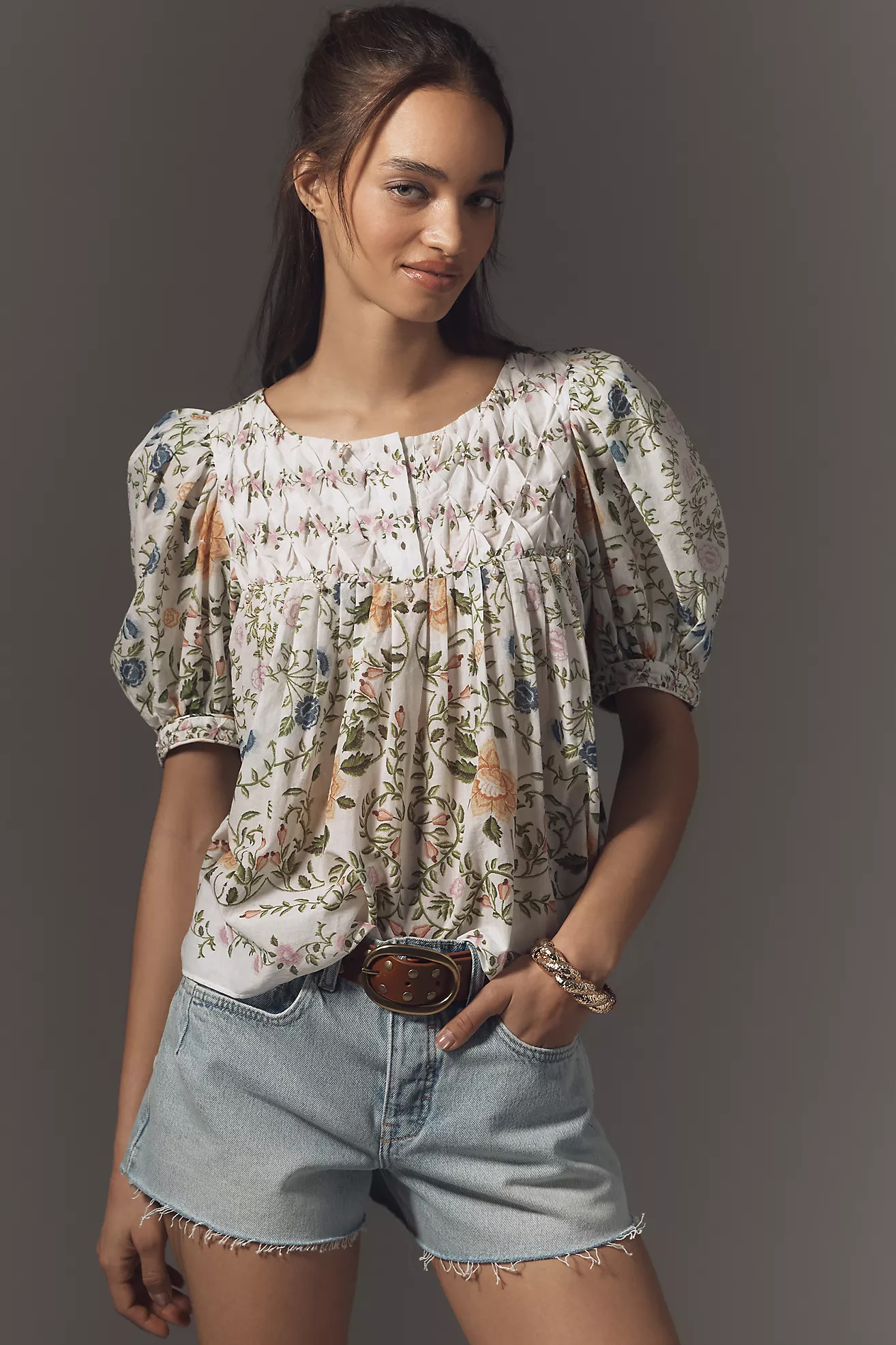 Farm Rio Puff-Sleeve Yoke Blouse | Anthropologie (US)