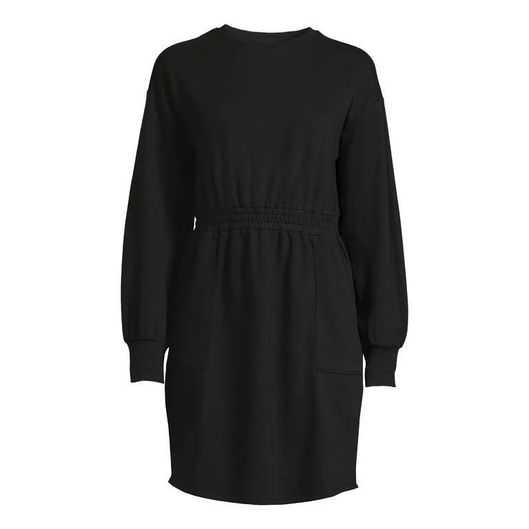 Time and Tru Women`s Cinched Waist Sweatshirt Dress | Walmart (US)