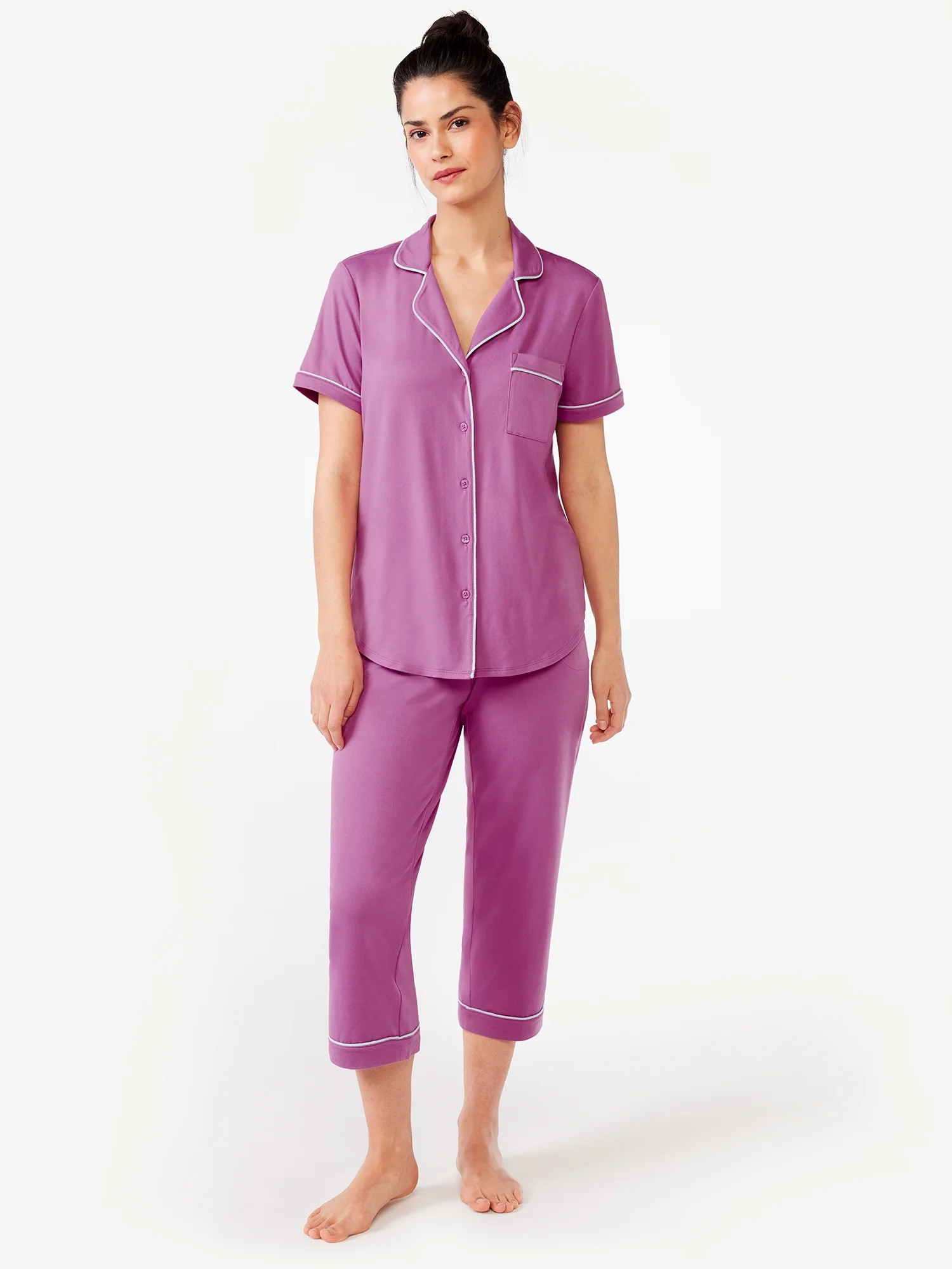Joyspun Women's Notch Collar Top and Capris Sleep Set, 2-Piece, Sizes S to 3X | Walmart (US)