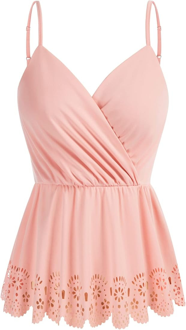 GRACE KARIN Women's V Neck Sleeveless Tops Scallop Hem Peplum Shirts Flowy Cami Blouses | Amazon (US)